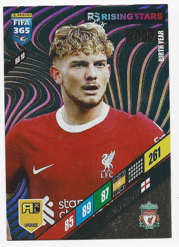 HARVEY ELLIOTT - PANINI `FIFA 365 COLLECTION` UPD. 2024 - GOLD `RISING STAR` FOIL TRADING CARD RS10