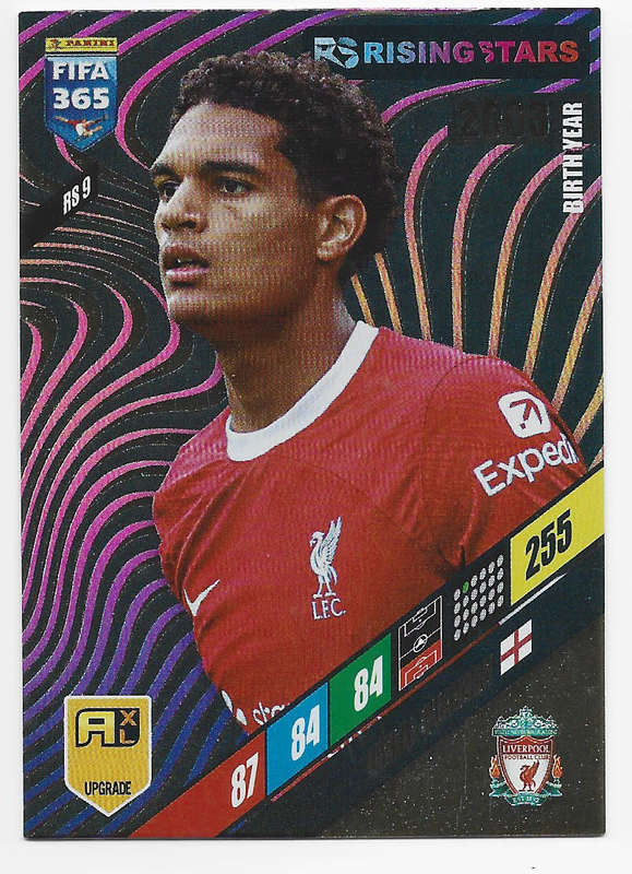 JARELL QUANSAH - PANINI `FIFA 365 COLLECTION` UPD. 2024 - GOLD `RISING STAR` FOIL TRADING CARD RS9