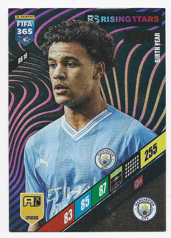 OSCAR BOBB - PANINI `FIFA 365 COLLECTION` UPD. 2024 - GOLD `RISING STAR` FOIL TRADING CARD RS16