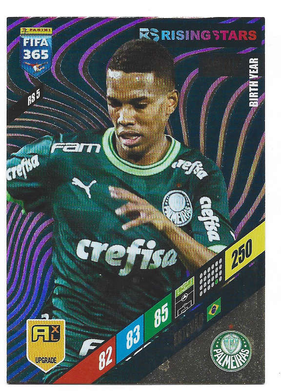 ESTEVAO - PANINI `FIFA 365 COLLECTION` UPD. 2024 - GOLD `RISING STAR` FOIL TRADING CARD RS5