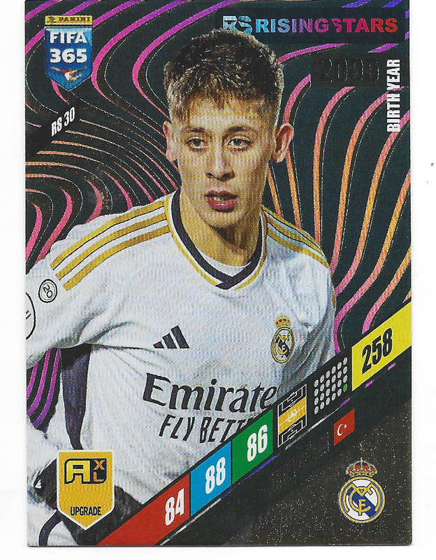 ARDA GULER - PANINI `FIFA 365 COLLECTION` UPD. 2024 - GOLD `RISING STAR` FOIL TRADING CARD RS30
