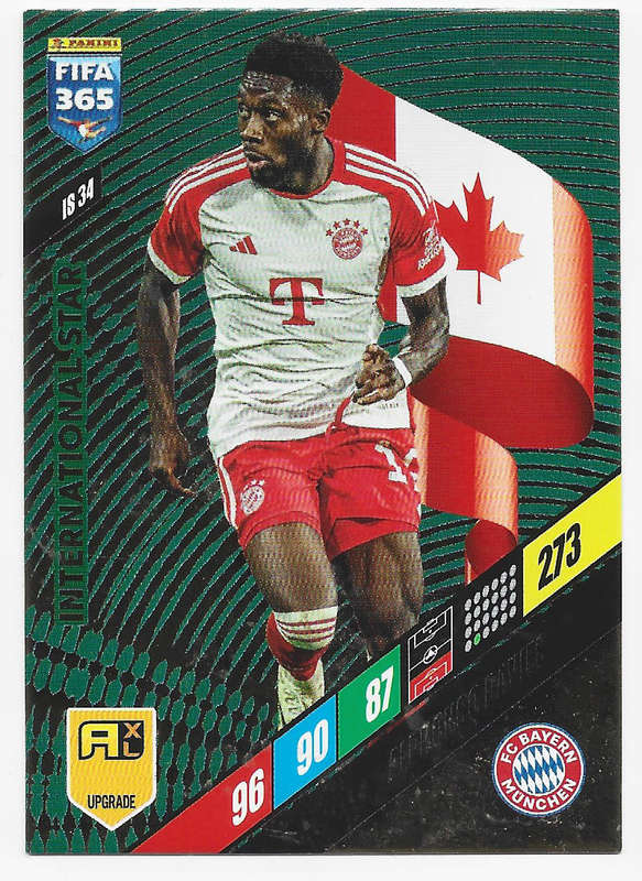 ALPHONSO DAVIES - PANINI `FIFA 365 COLLECTION` UPDATES 2024 - FOIL `INTERNATIONAL STAR" CARD IS34