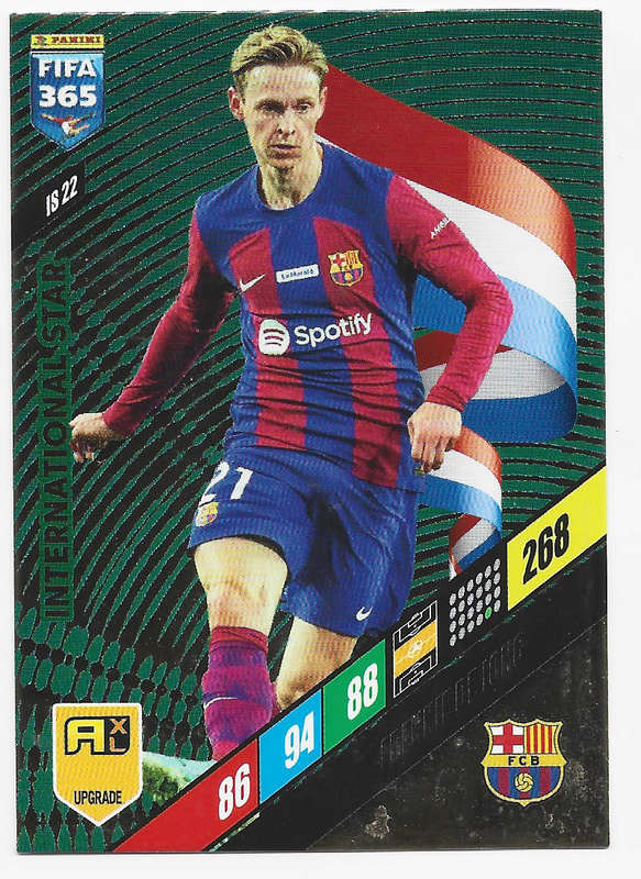 FRENKIE DE JONG - PANINI `FIFA 365 COLLECTION` UPDATES 2024 - FOIL `INTERNATIONAL STAR" CARD IS22