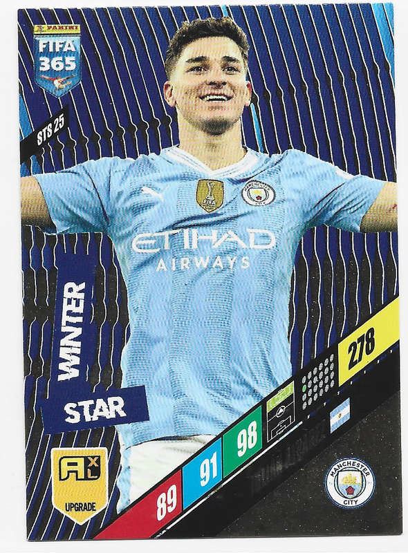 JULIAN ALVAREZ - PANINI `FIFA 365 COLLECTION` 2024 UPDATES - `WINTER STAR" TRADING CARD STS25