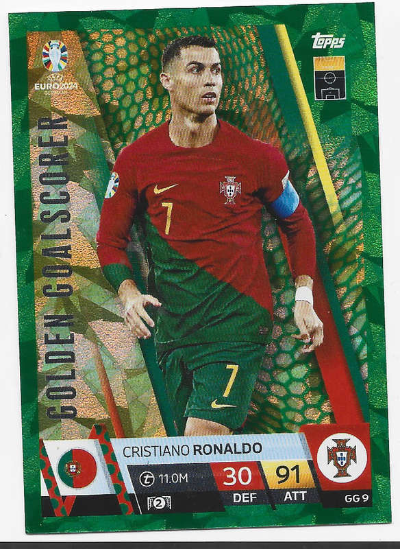 CRISTIANO RONALDO - Topps `UEFA EURO 2024` Collection - EMERALD`GOLDEN GOALSCORER` Trading Card GG9