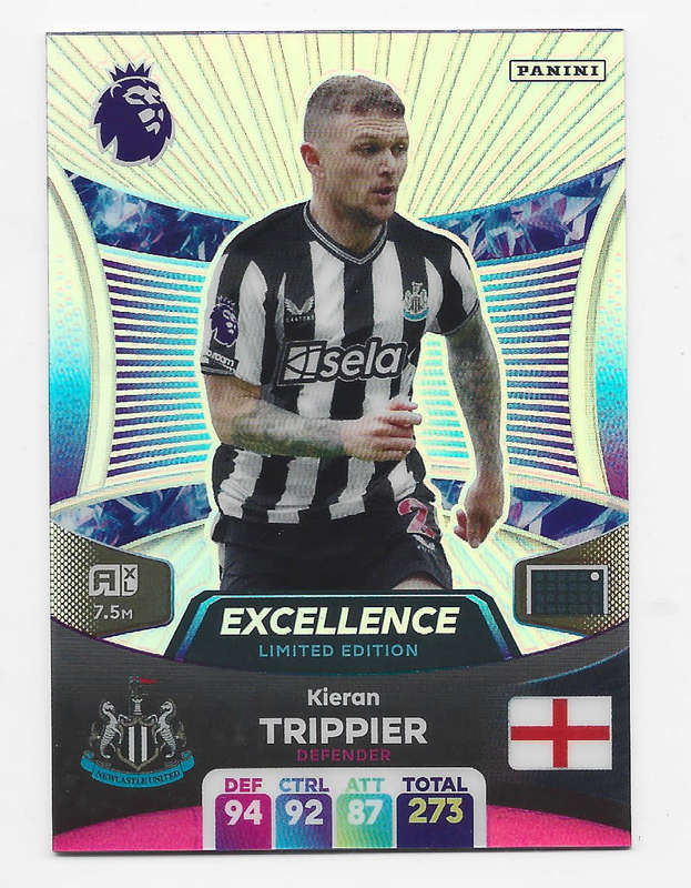 KIERAN TRIPIER (Newcastle) - PANINI English Premier League 2023/24 - RARE `EXCELLENCE` TRADING CARD