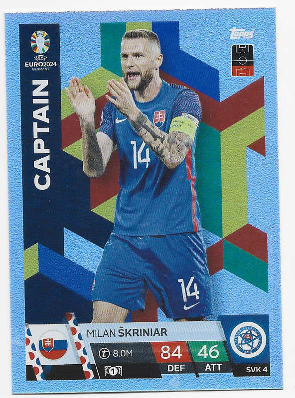 MILAN SKRINIAR - Topps `UEFA EURO 2024` Collection - FOIL`CAPTAIN` Trading Card SVK4