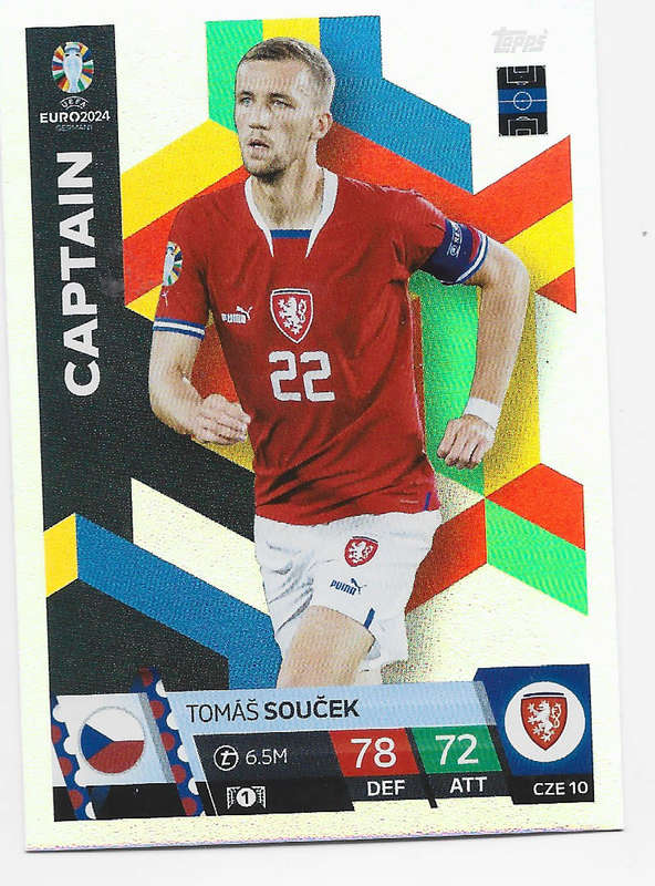TOMAS SOUCEK - Topps `UEFA EURO 2024` Collection - FOIL`CAPTAIN` Trading Card CZE10