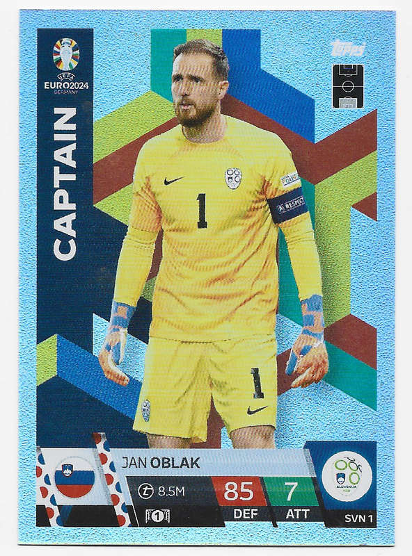JAN OBLAK - Topps `UEFA EURO 2024` Collection - FOIL`CAPTAIN` Trading Card SVN1