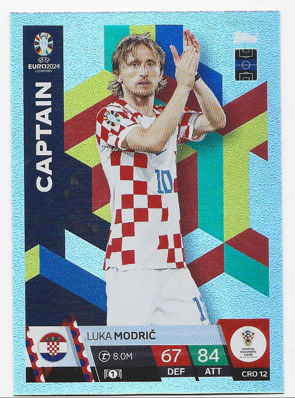 LUKA MODRIC - Topps `UEFA EURO 2024` Collection - FOIL`CAPTAIN` Trading Card CRO12