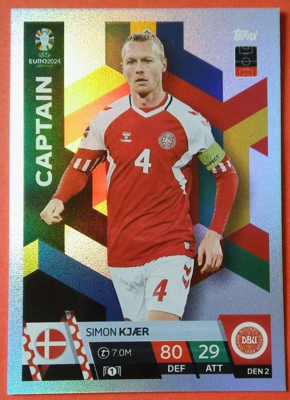 SIMON KJAER - Topps `UEFA EURO 2024` Collection - FOIL`CAPTAIN` Trading Card DEN2
