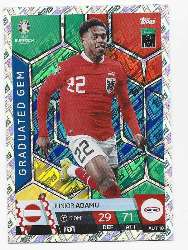 JUNIOR ADAMU - Topps `UEFA EURO 2024` Collection - FOIL`GRADUATED GEM` Trading Card AUT18