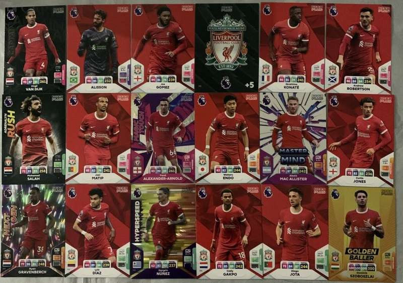 LIVERPOOL FC - PANINI E/Premier League PLUS 2024 - COMPLETE TEAM SET of 18 TRADING CARDS