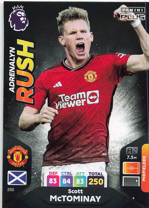 SCOTT McTOMINAY - PANINI E/Premier League PLUS 2024 -FOIL `ADRENALYN RUSH` TRADING CARD 250