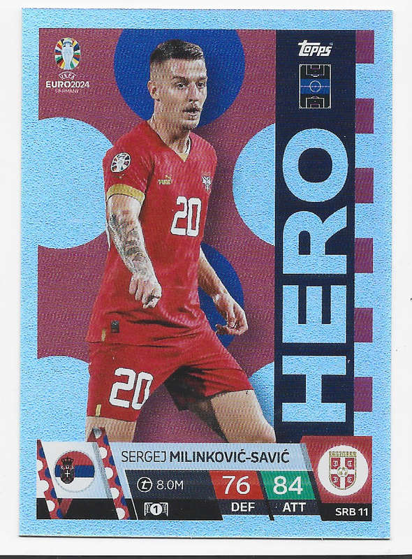 SERGEJ MILI.-SAVIC - Topps `UEFA EURO 2024` Collection - FOIL`HERO` Trading Card SRB11