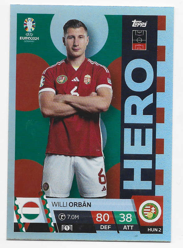WILLI ORBAN - Topps `UEFA EURO 2024` Collection - FOIL`HERO` Trading Card HUN2
