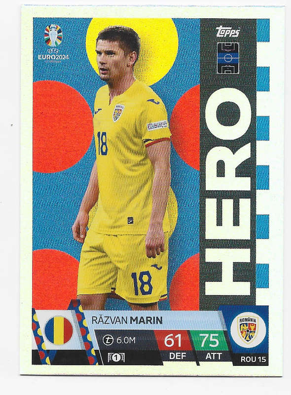 RAZVAN MARIN - Topps `UEFA EURO 2024` Collection - FOIL`HERO` Trading Card ROU15