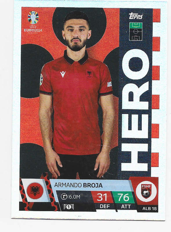 ARMANDO BROJA - Topps `UEFA EURO 2024` Collection - FOIL`HERO` Trading Card ALB18