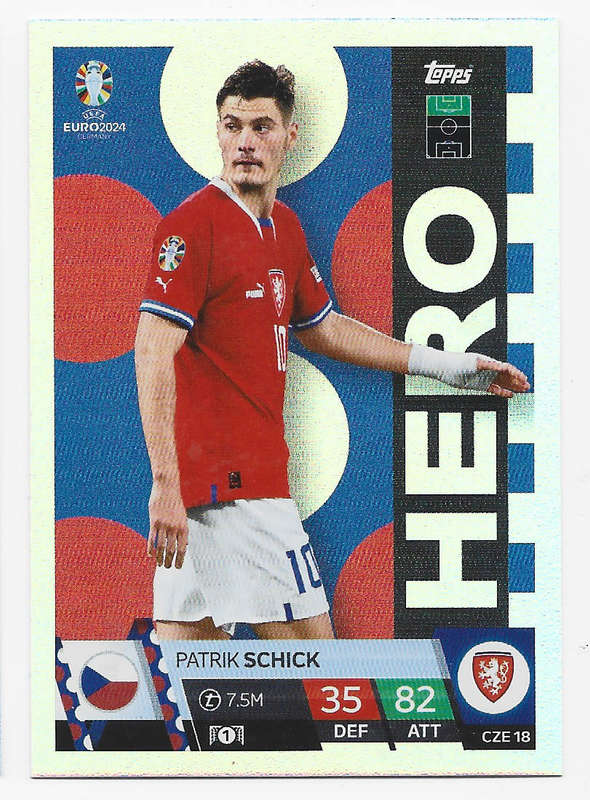 PATRIK SCHICK - Topps `UEFA EURO 2024` Collection - FOIL`HERO` Trading Card CZE18