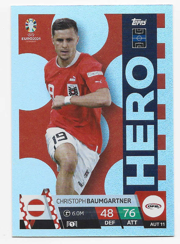 C. BAUMGARTNER - Topps `UEFA EURO 2024` Collection - FOIL`HERO` Trading Card AUT11