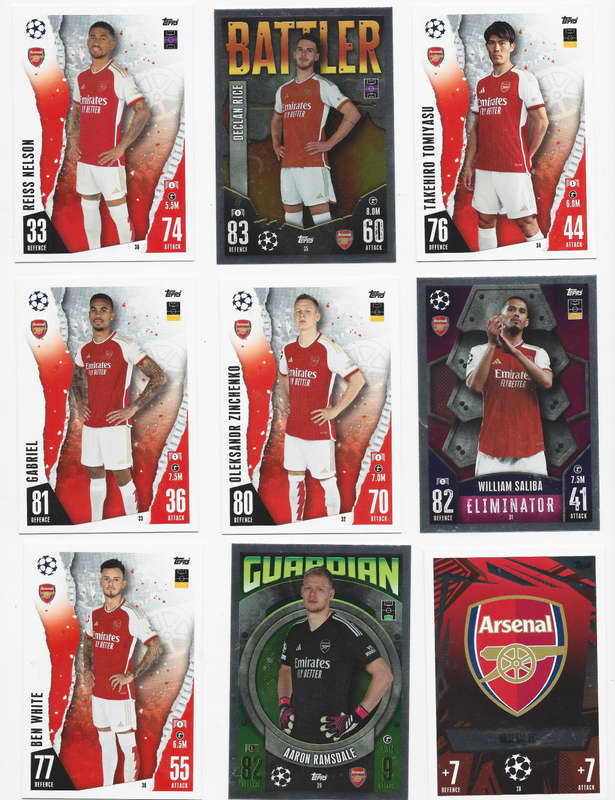 ARSENAL FC - TOPPS `CHAMPIONS/EUROPA LEAGUE` 2023/24 -  COMPLETE TEAM SET of 18 TRADING CARDS