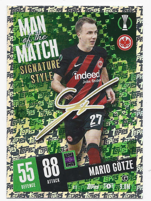 MARIO GOTZE - TOPPS `CHAMPIONS/EUROPA LEAGUE` 2023/24 -  "SIGNATURE MAN of the MATCH" CARD