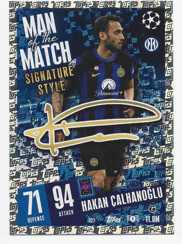 H. CALHANOGLU - TOPPS `CHAMPIONS/EUROPA LEAGUE` 2023/24 -  "SIGNATURE MAN of the MATCH" CARD