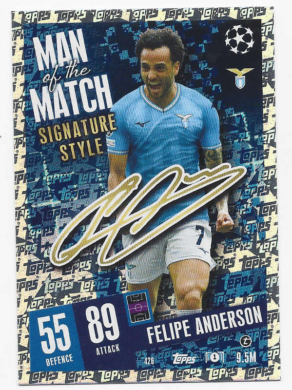 FELIPE ANDERSON - TOPPS `CHAMPIONS/EUROPA LEAGUE` 2023/24 -  "SIGNATURE MAN of the MATCH" CARD