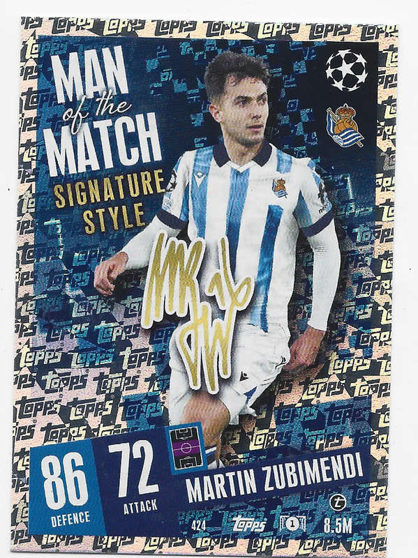 MARTIN ZUBIMENDI - TOPPS `CHAMPIONS/EUROPA LEAGUE` 2023/24 -  "SIGNATURE MAN of the MATCH" CARD