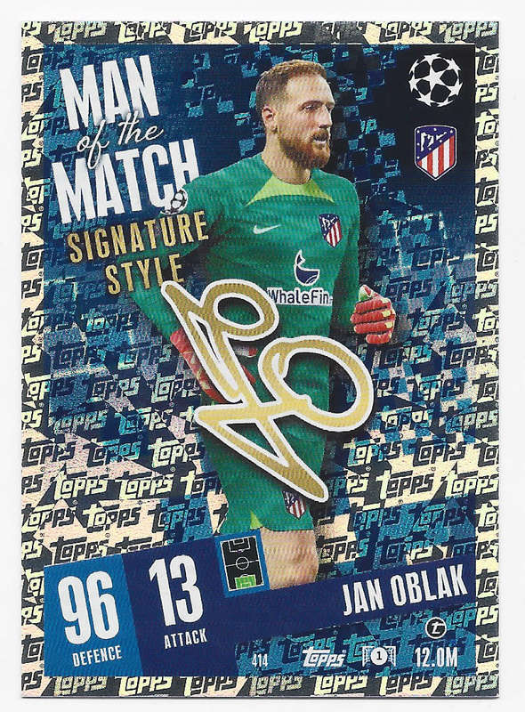 JAN OBLAK - TOPPS `CHAMPIONS/EUROPA LEAGUE` 2023/24 -  "SIGNATURE MAN of the MATCH" CARD