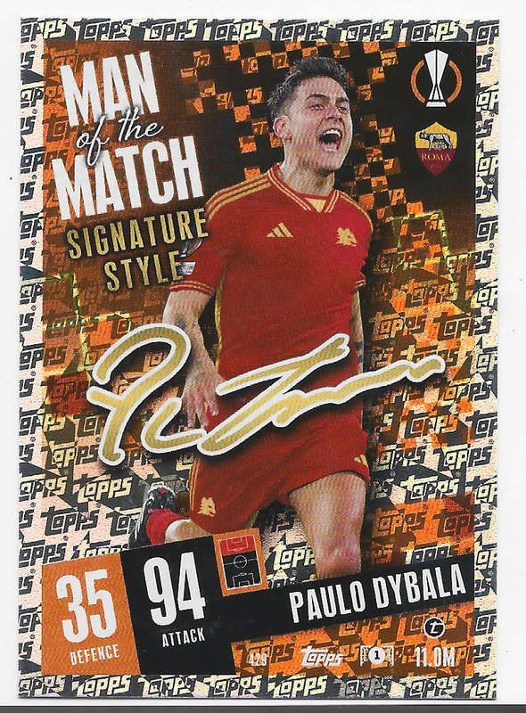 PAULO DYBALA - TOPPS `CHAMPIONS/EUROPA LEAGUE` 2023/24 -  "SIGNATURE MAN of the MATCH" CARD