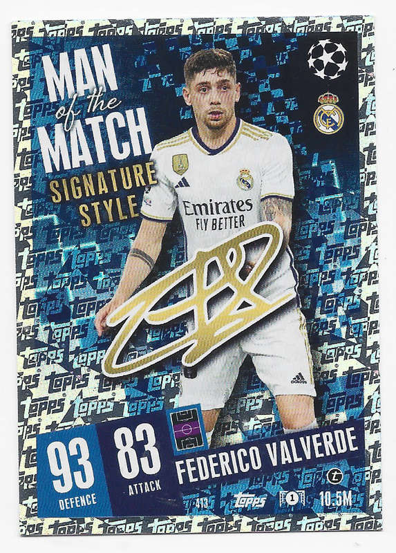 FEDERICO VALVERDE - TOPPS `CHAMPIONS/EUROPA LEAGUE` 2023/24 -  "SIGNATURE MAN of the MATCH" CARD