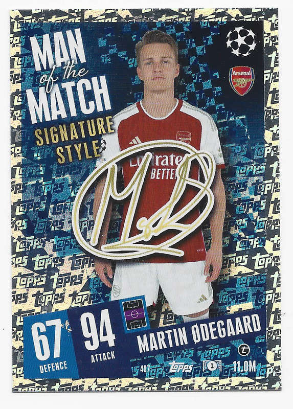 MARTIN ODEGAARD - TOPPS `CHAMPIONS/EUROPA LEAGUE` 2023/24 -  "SIGNATURE MAN of the MATCH" CARD