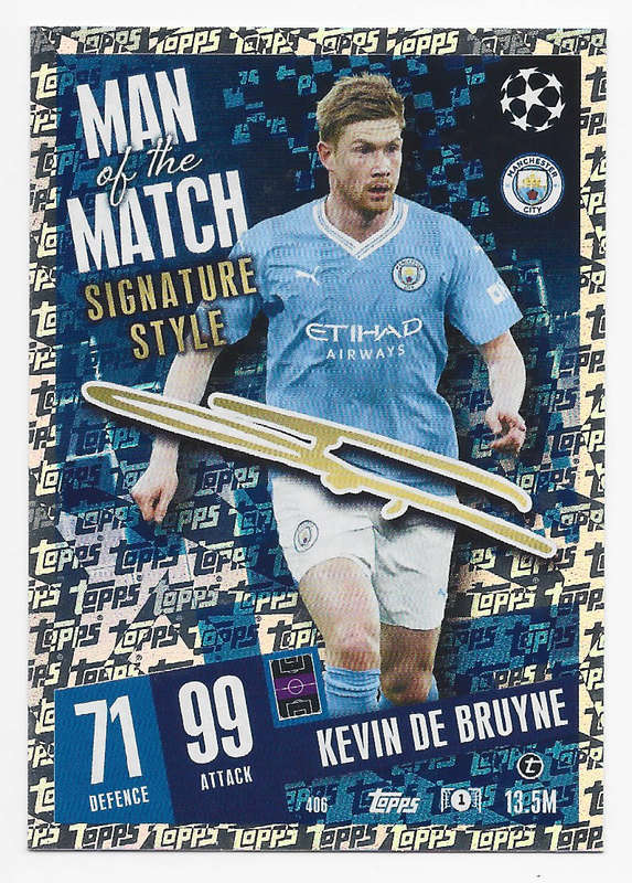 KEVIN DE BRUYNE - TOPPS `CHAMPIONS/EUROPA LEAGUE` 2023/24 -  "SIGNATURE MAN of the MATCH" CARD