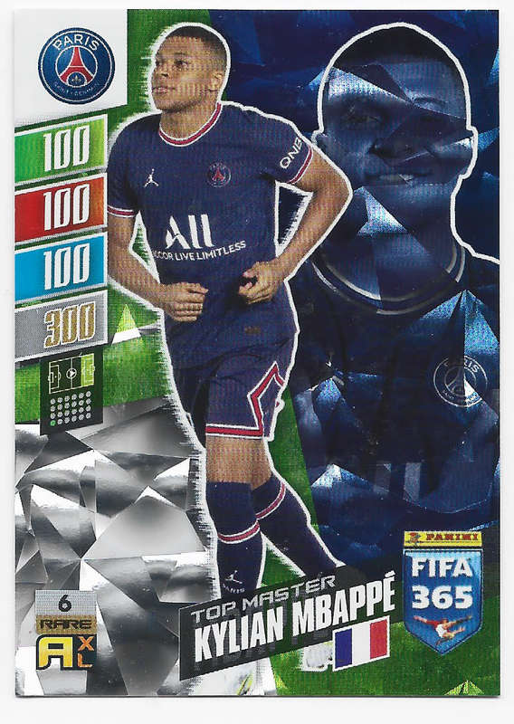 KYLIAN MBAPPE - PANINI FIFA 365 2022 COLLECTION -  Plat.  FOIL `TOP MASTER` TRADING CARD 6