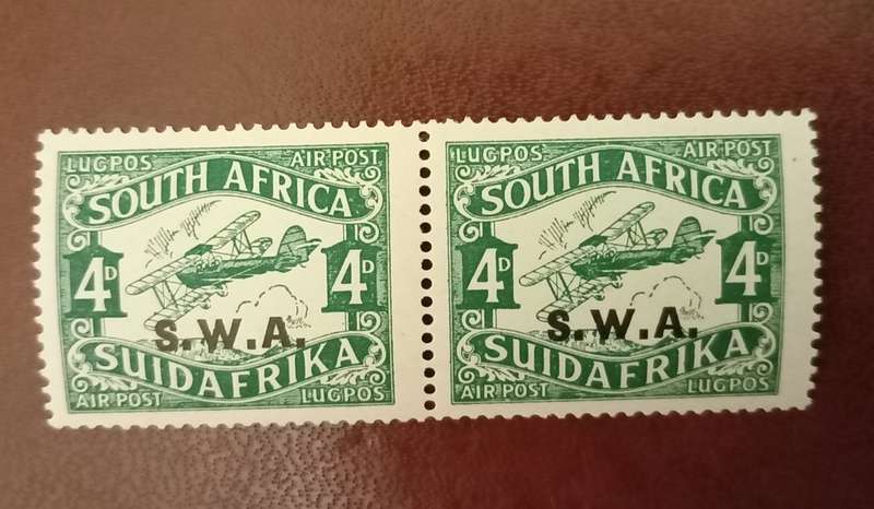 SOUTH WEST AFRICA - 1930 Airmail Issue of SA - SACC 99 4d Green Pair - UM