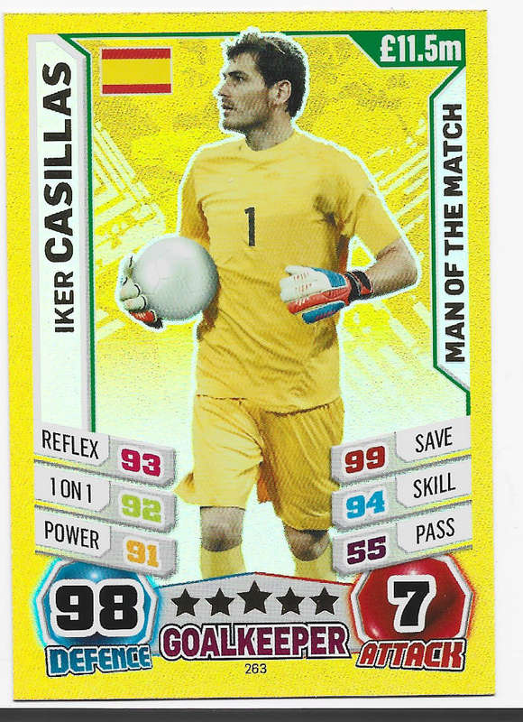 IKER CASILLAS - TOPPS `MATCH ATTAX WORLD CUP 2014` BRAZIL - FOIL `MAN of the MATCH` TRADING CARD