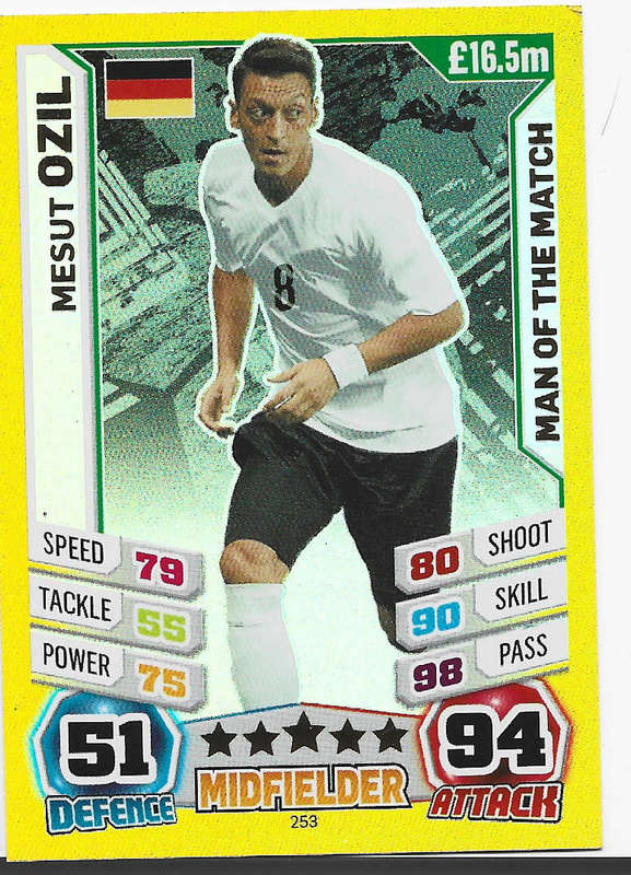 MESUT OZIL - TOPPS `MATCH ATTAX WORLD CUP 2014` BRAZIL - FOIL `MAN of the MATCH` TRADING CARD