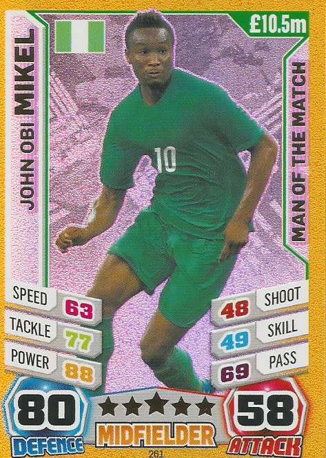 JOHN OBI MIKEL - TOPPS `MATCH ATTAX WORLD CUP 2014` BRAZIL - FOIL `MAN of the MATCH` TRADING CARD