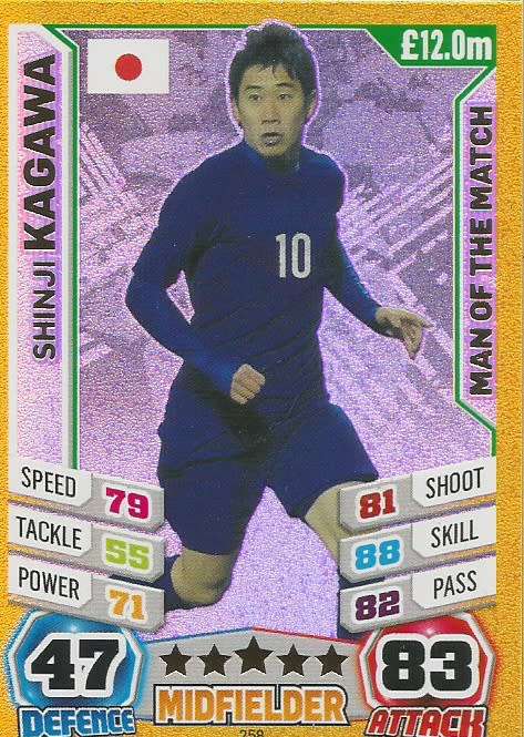 SHINJI KAGAWA - TOPPS `MATCH ATTAX WORLD CUP 2014` BRAZIL - FOIL `MAN of the MATCH` TRADING CARD