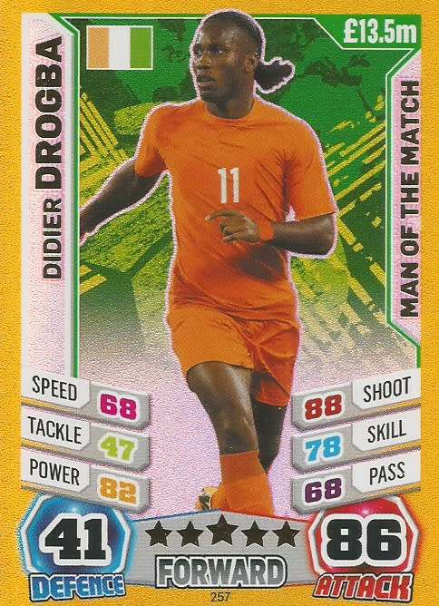 DIDIER DROGBA - TOPPS `MATCH ATTAX WORLD CUP 2014` BRAZIL - FOIL `MAN of the MATCH` TRADING CARD