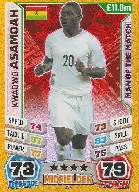 KWADWO ASAMOAH - TOPPS `MATCH ATTAX WORLD CUP 2014` BRAZIL - FOIL `MAN of the MATCH` TRADING CARD