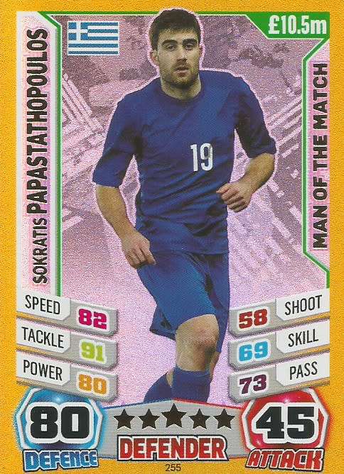 SOKRATIS PAPASTAH - TOPPS `MATCH ATTAX WORLD CUP 2014` BRAZIL - FOIL `MAN of the MATCH` TRADING CARD