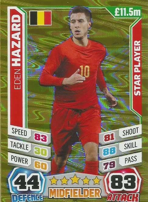 EDEN HAZARD - TOPPS `MATCH ATTAX WORLD CUP 2014` BRAZIL - FOIL `STAR PLAYER` TRADING CARD