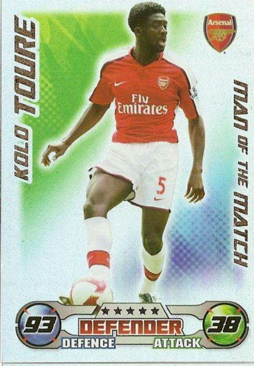 KOLO TOURE - TOPPS `MATCH ATTAX` 2008/09 - FOIL `MAN of the MATCH` TRADING CARD