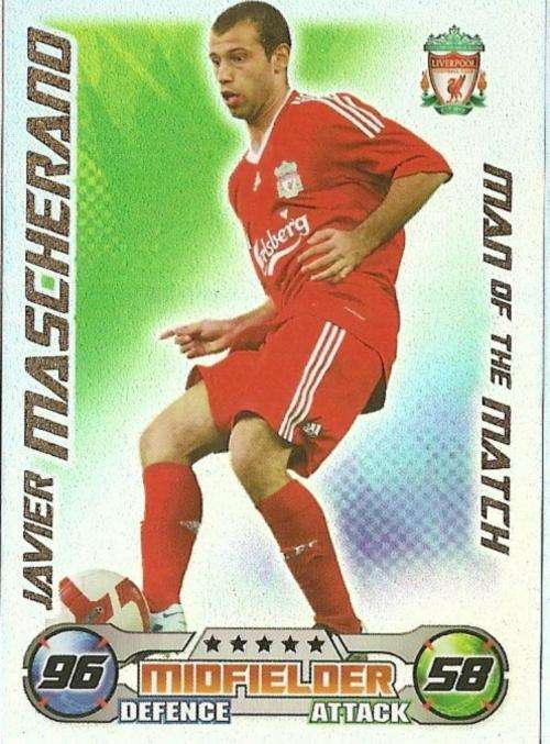 TOPPS `MATCH ATTAX` 2008/09 - JAVIER MASCHERANO `MAN of the MATCH` TRADING CARD