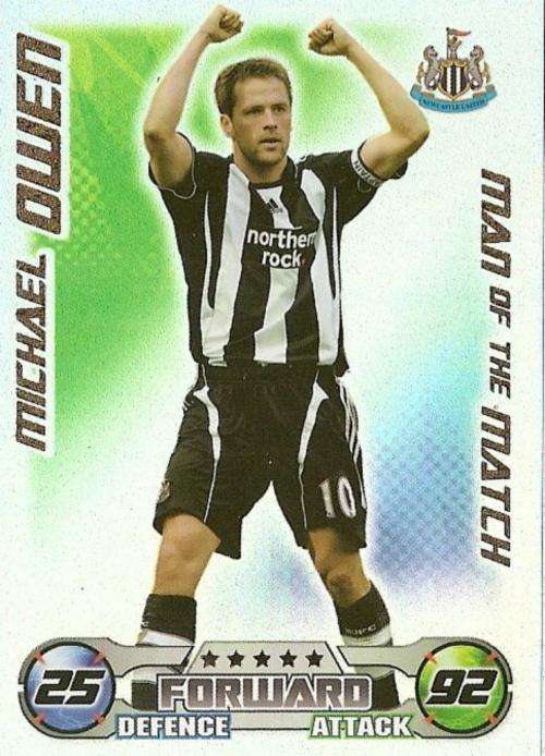 MICHAEL OWEN - TOPPS `MATCH ATTAX` 2008/09 - FOIL `MAN of the MATCH` TRADING CARD