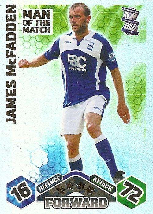 JAMES McFADDEN - MATCH ATTAX 2009/10 - `MAN of the MATCH` FOIL TRADING CARD