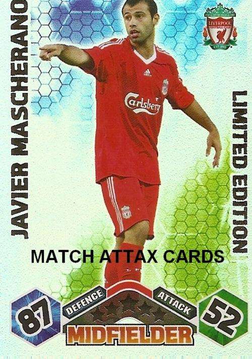 MATCH ATTAX 2009/10 - JAVIER MASCHERANO `RARE` LIMITED EDITION CARD