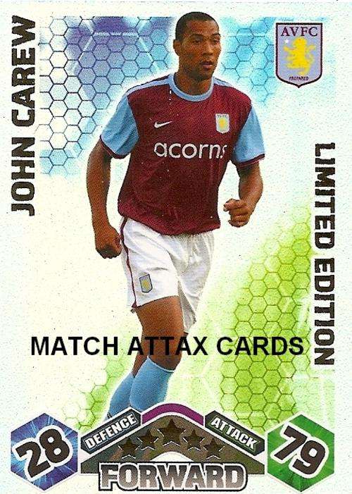 JOHN CAREW - TOPPS `MATCH ATTAX` 2009/2010 - RARE `LIMITED EDITION` TRADING CARD